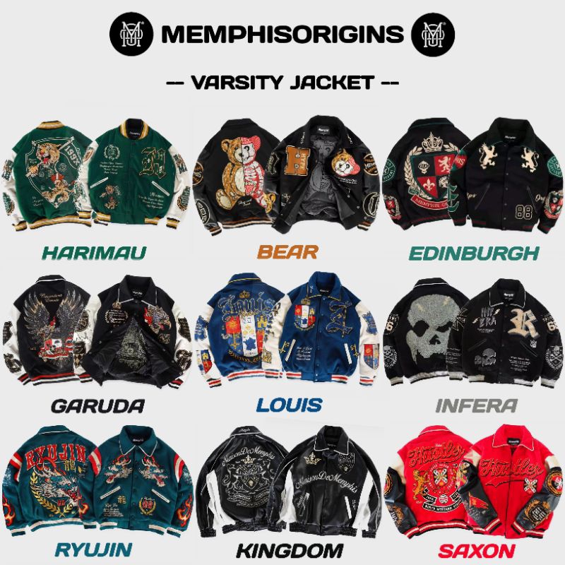 VARSITY JACKET MEMPHIS - SAXON | KINGDOM | GARUDA BLACK | BEAR | LOUIS | BIGETRON | PHOENIX | RYUJIN