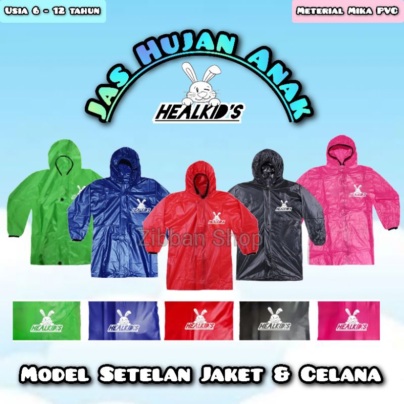 jas Hujan sekolah anak SD, jas hujan setelan anak anak, Healkids
