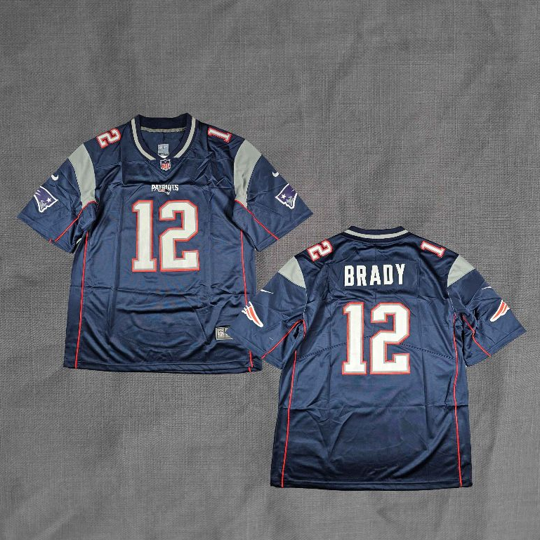 BORDIR Baju Jersey American Football Rugby Tom Brady New England Patriots Biru Navy