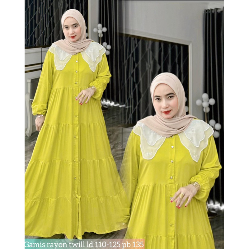 gamis Twill premium umpak kerah renda korea | Nazla hijab By pertiwie