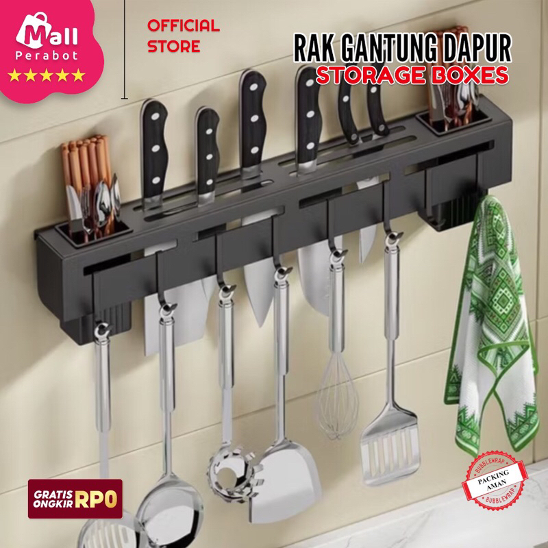 Rak Pisau Dinding Dapur Stainless Steel Tempat Sendok Garpu Gantungan Lap Dapur Serbaguna Tempel
