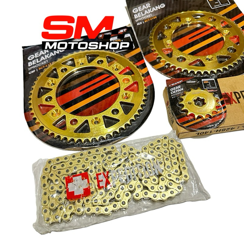 SCARLET RACING - gear set crf 150l plus rantai expedition gold original gir crf150l set rantai pnp