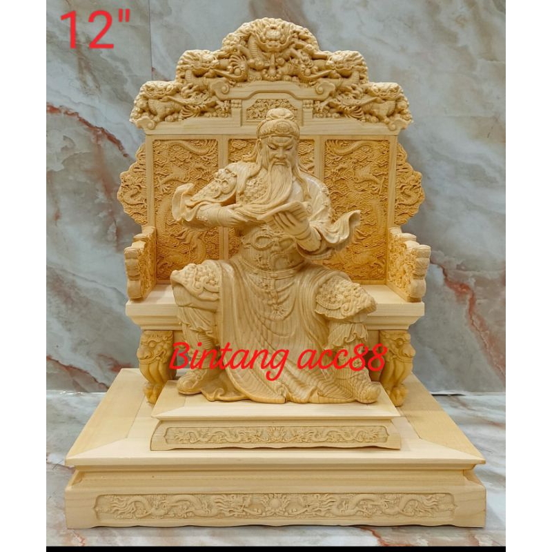 patung dewa kwan kung/ kwan kong / guan yu / kwan te - 9 naga -12 inch - kayu