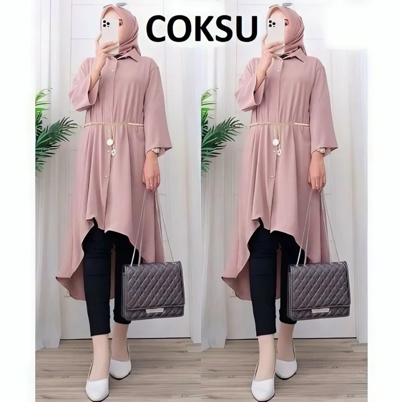 Lili Tunik Crinkle Airflow - Tunik Long Full Kancing Aktiv