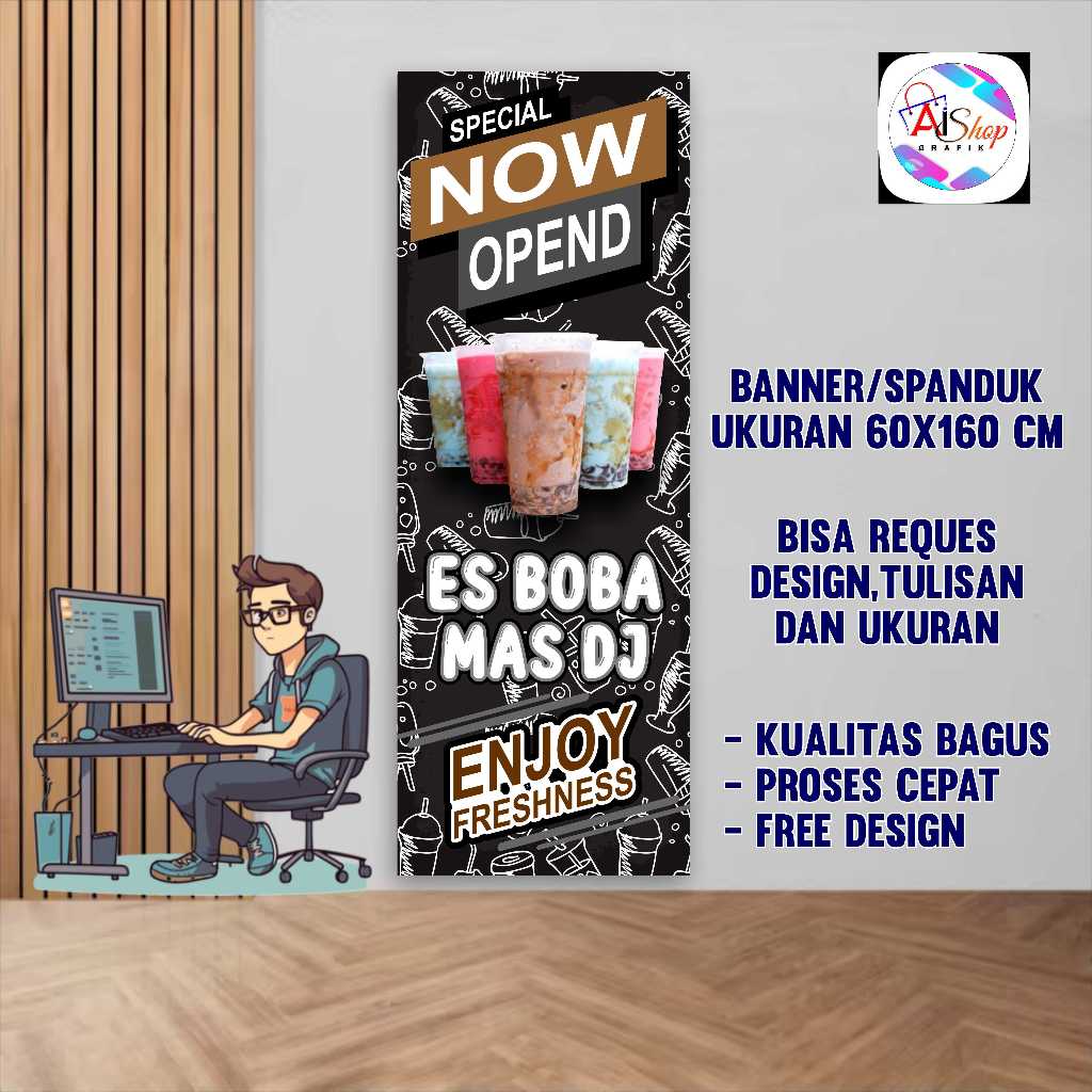 spanduk banner boba mas dj model D uk, 60X160cm