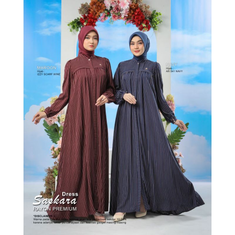 PROMO - SASKARA DRESS Gamis Motif Stripe Rayon Premium By Hijab Arrafi SIAP KIRIM