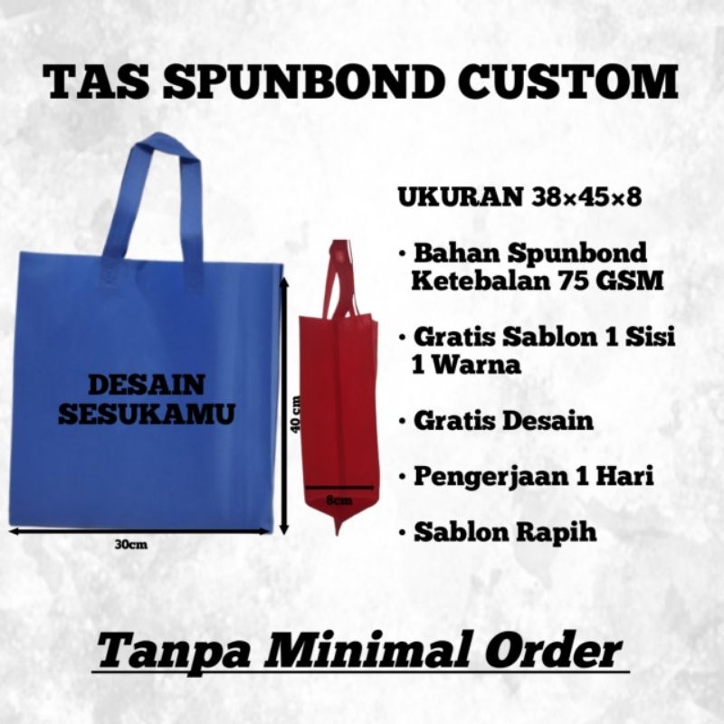 

Tas Spunbond Custom Desain Sesukamu ukuran jumbo 38×45×8