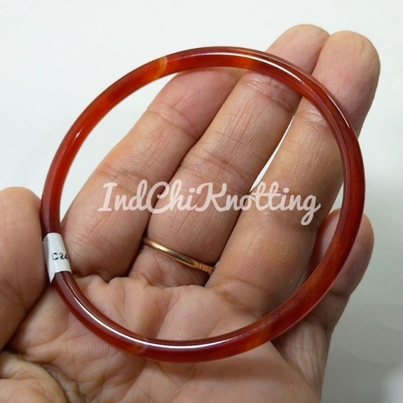 Gelang Giok Manao/ Agate Merah 55mm - 60mm Natural Asli Bersertifikat Ori