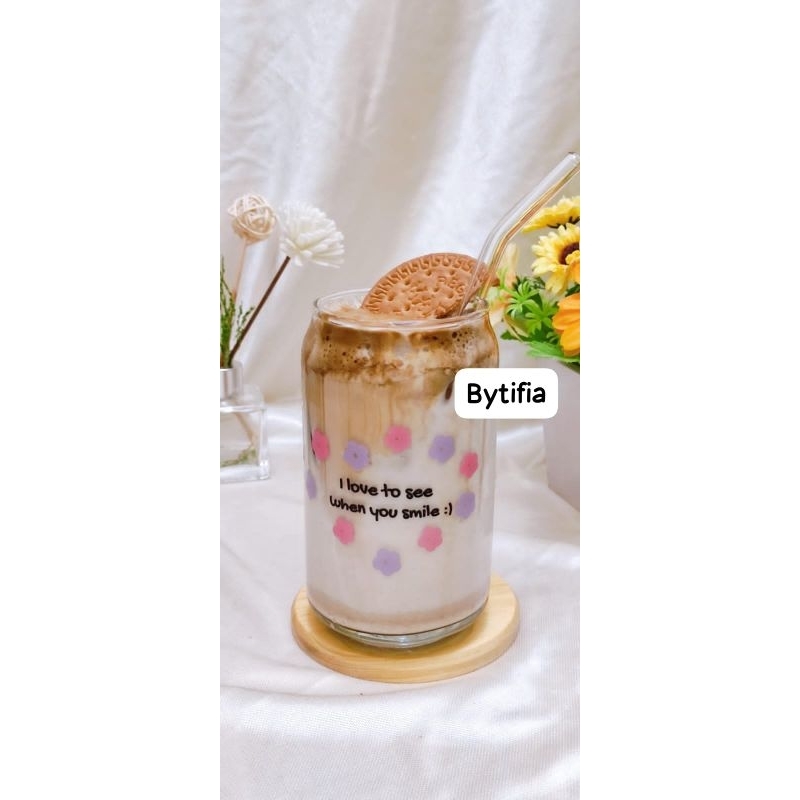 GELAS KACA AESTHETIC/ GELAS KACA CUSTOM/ HADIAH/GELAS AESTHETIC/ GELAS KACA/ GELAS CANTIK / GIFT