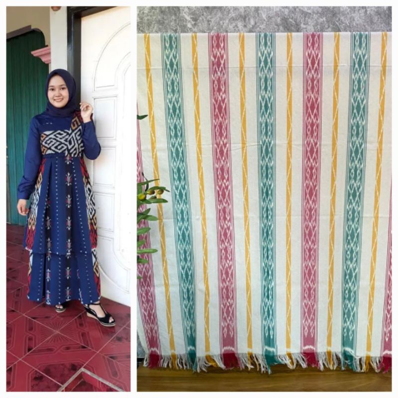 gamis wanita muslimah tenun etnik putih tulang custom size