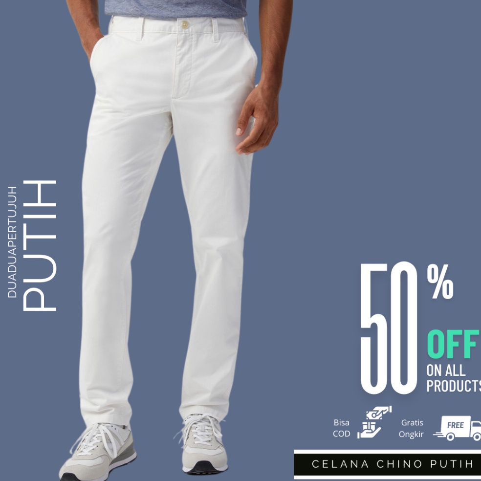 ready DuaDuaPertujuh Celana Putih Panjang Pria Chinos