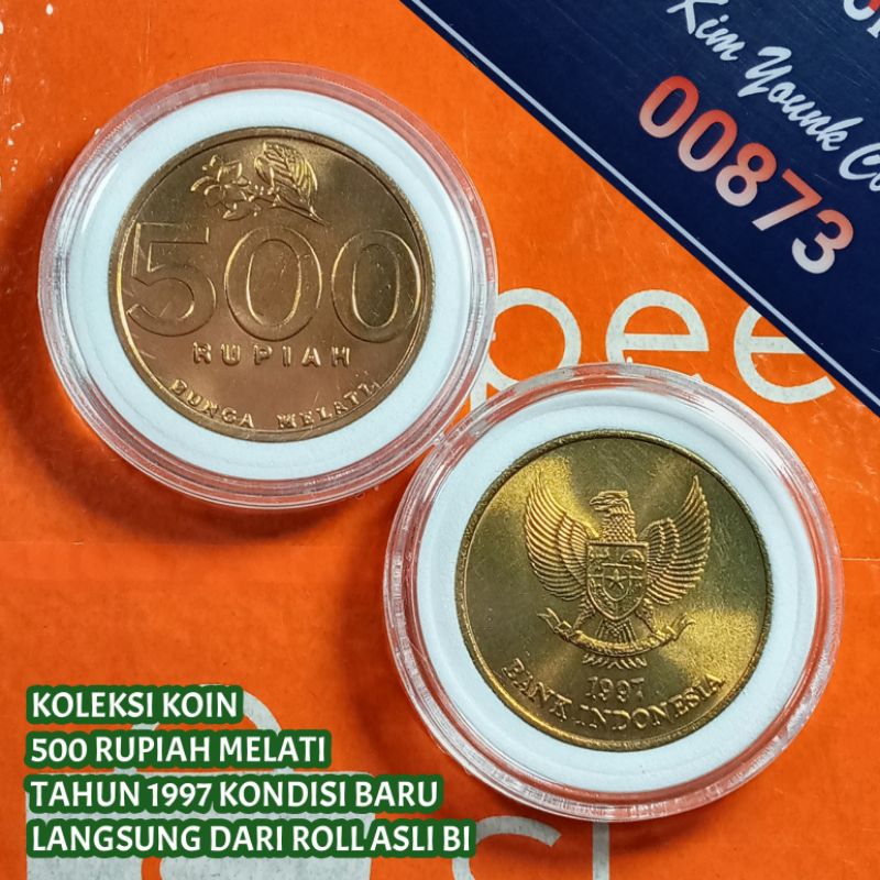 Uang Kuno Koin 500 Rupiah Melati Kecil Tahun 1997 Langka Gress Baru Lustre Original Dari Roll+Kapsul