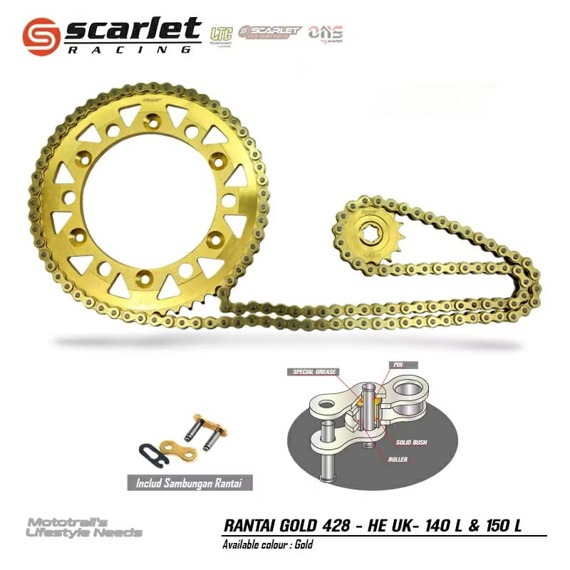 SCARLET RACING - gear set crf 150l set rantai gold scarlet original