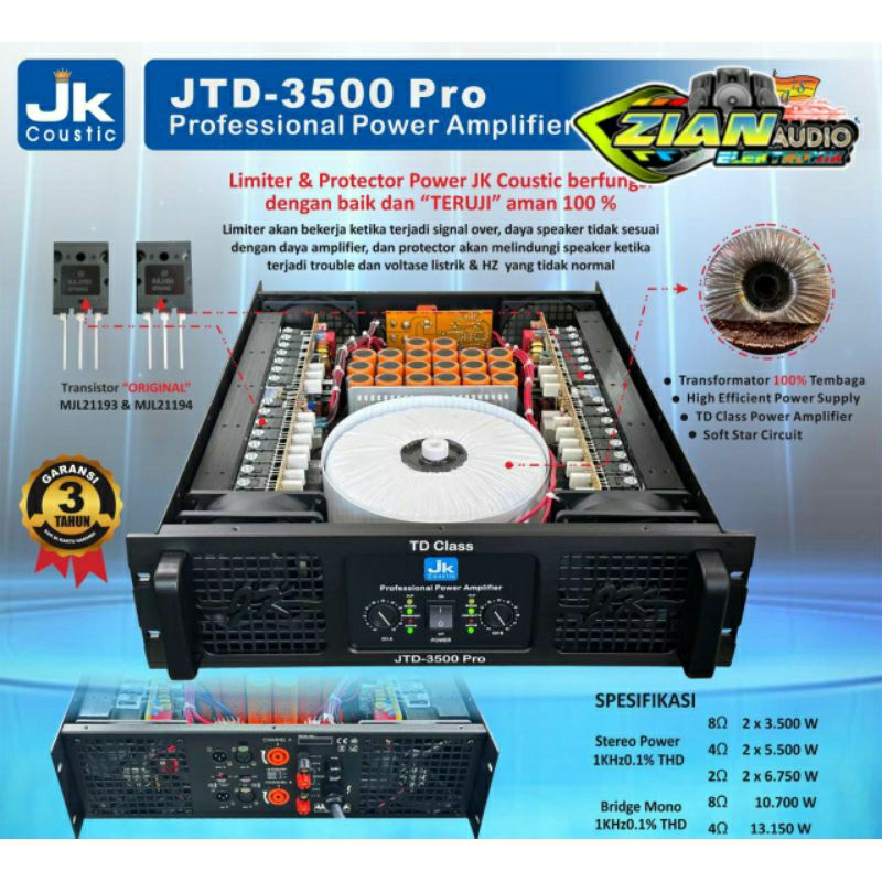 Power Amplifier JK Coustic JTD 3500 Original 2x3500watt class TD