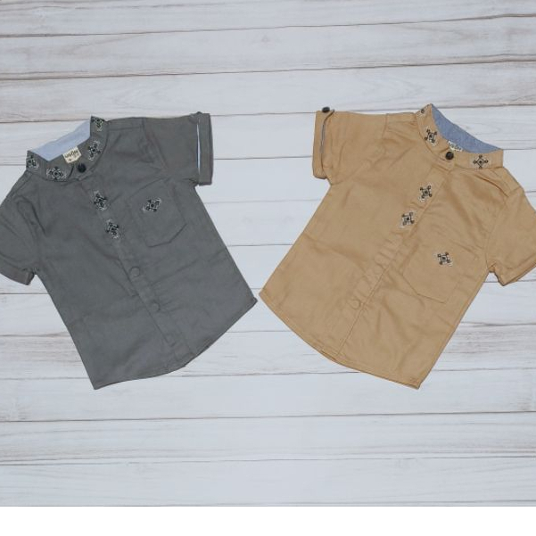 LELANG USON 4335 (DISKON SIZE S & L) ATASAN KEMEJA KOKO KEMKO ANAK COWOK USON (MOCCA-ABU)