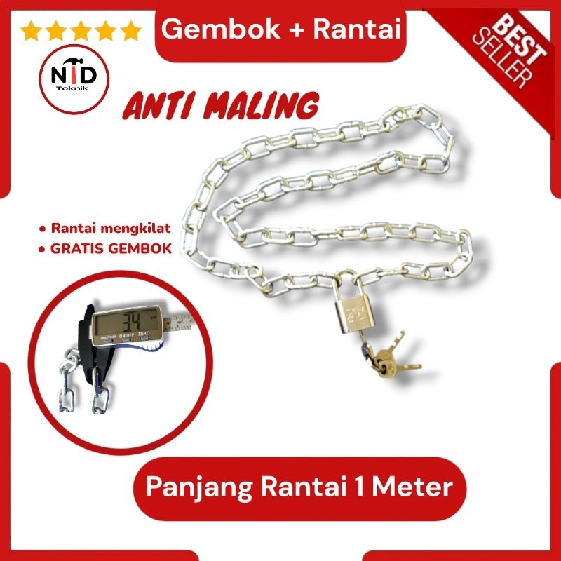 GEMBOK RANTAI DAN GEMBOK RANTAI ANTI MALING DAN GEMBOK / RANTAI ANTI MALING PANJANG 1 METER.