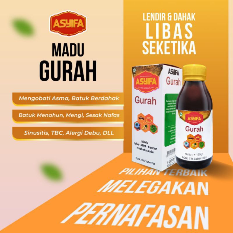 Herbal untuk gurah, melegakan tenggorokan, batuk bronkitis, asma, madu gurah asyifa