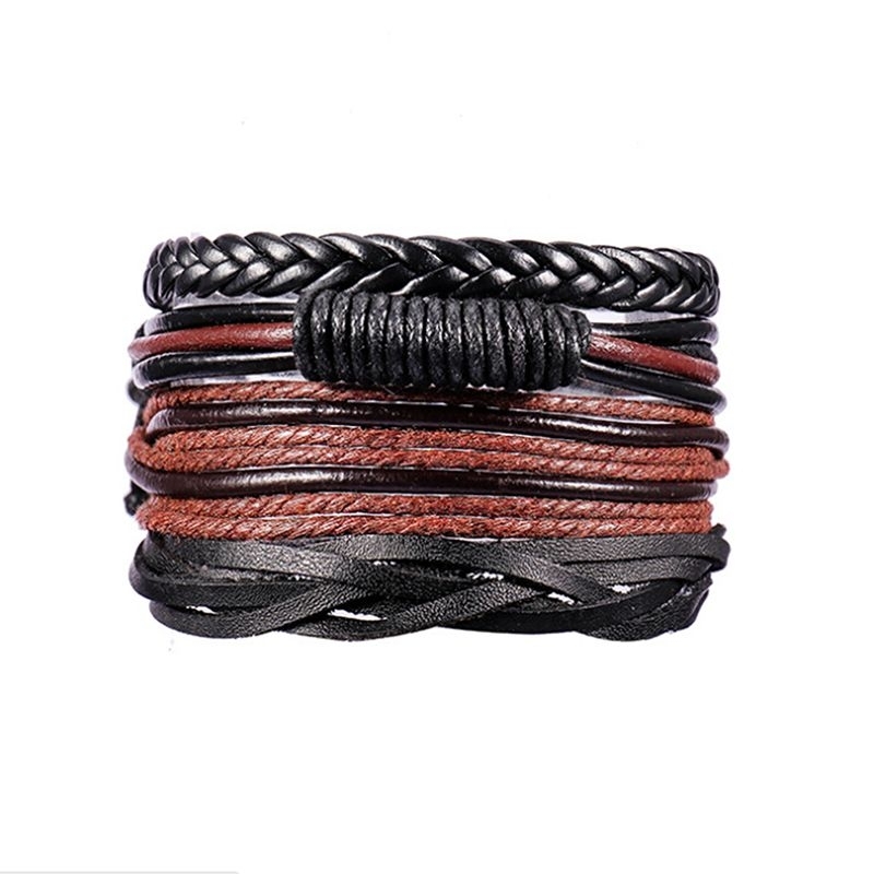 1 Set isi 4 gelang - Gelang kulit dark - gelang retro branded bracelet gelang pria wanita leather ca