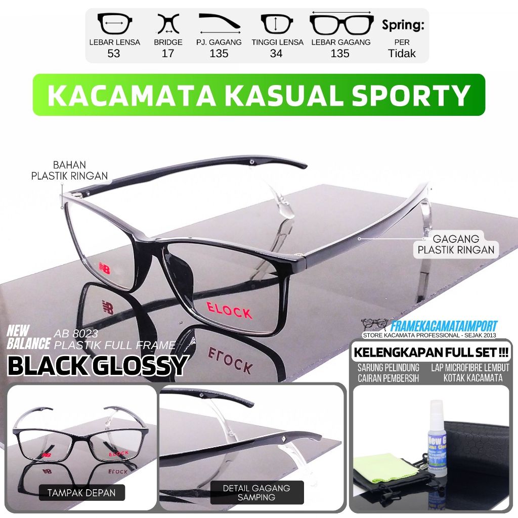 Frame Kacamata Pria Plastik Gagang E-Lock Anti Melorot Kualitas Optik