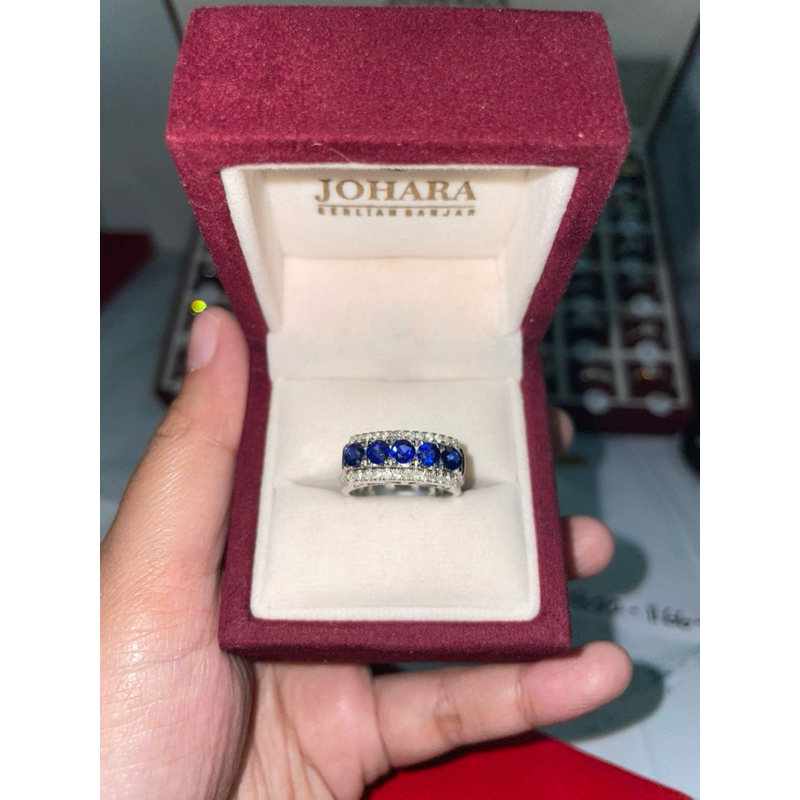 “JOHARA BERLIAN” cincin wanita berlian eropa + blue safir ring perak