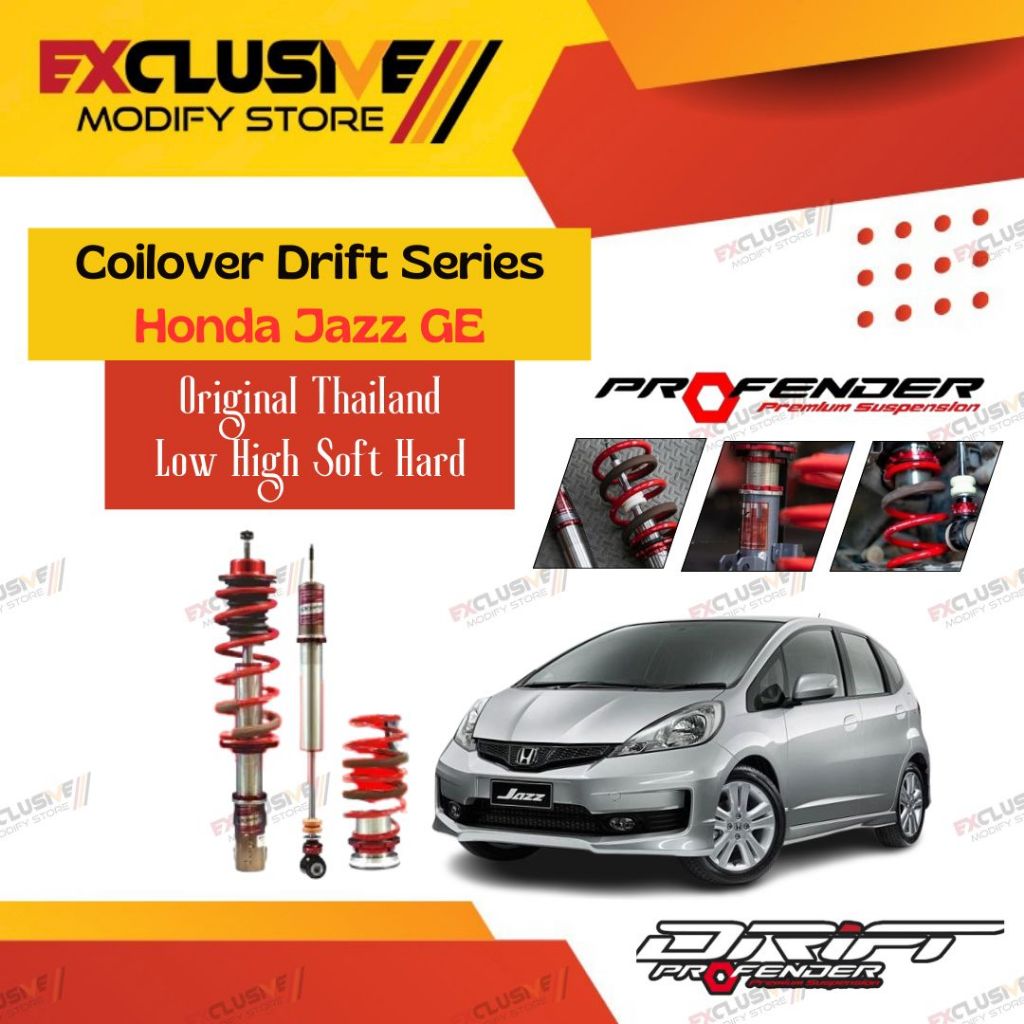 COILOVER DRIFT SERIES HONDA JAZZ GE PROFENDER ORIGINAL THAILAND LOW HIGH SOFT HARD ADJUSTABLE