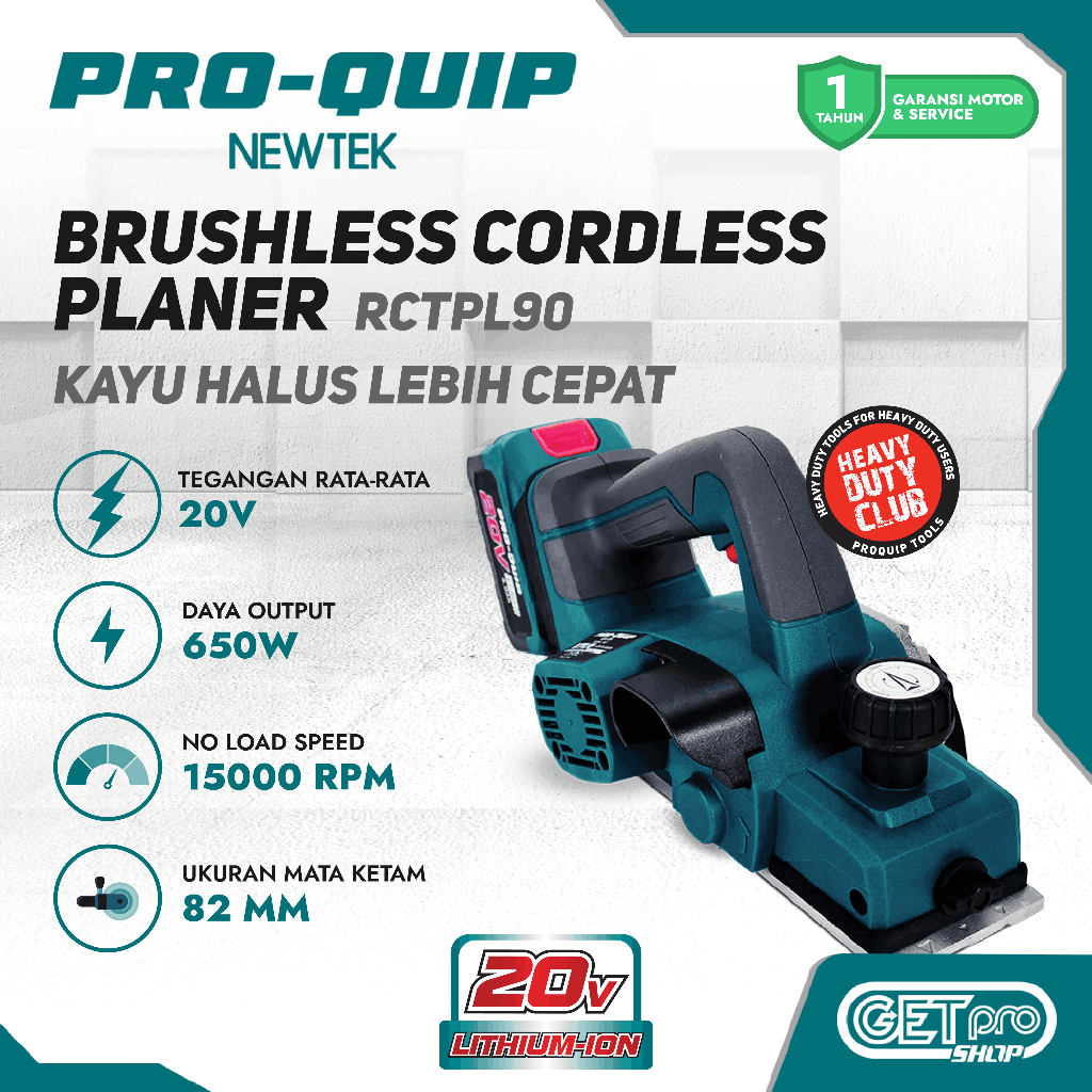 PRO-QUIP NEWTEK Mesin Ketam Serut Kayu Baterai Cordless Planer RCTPL90