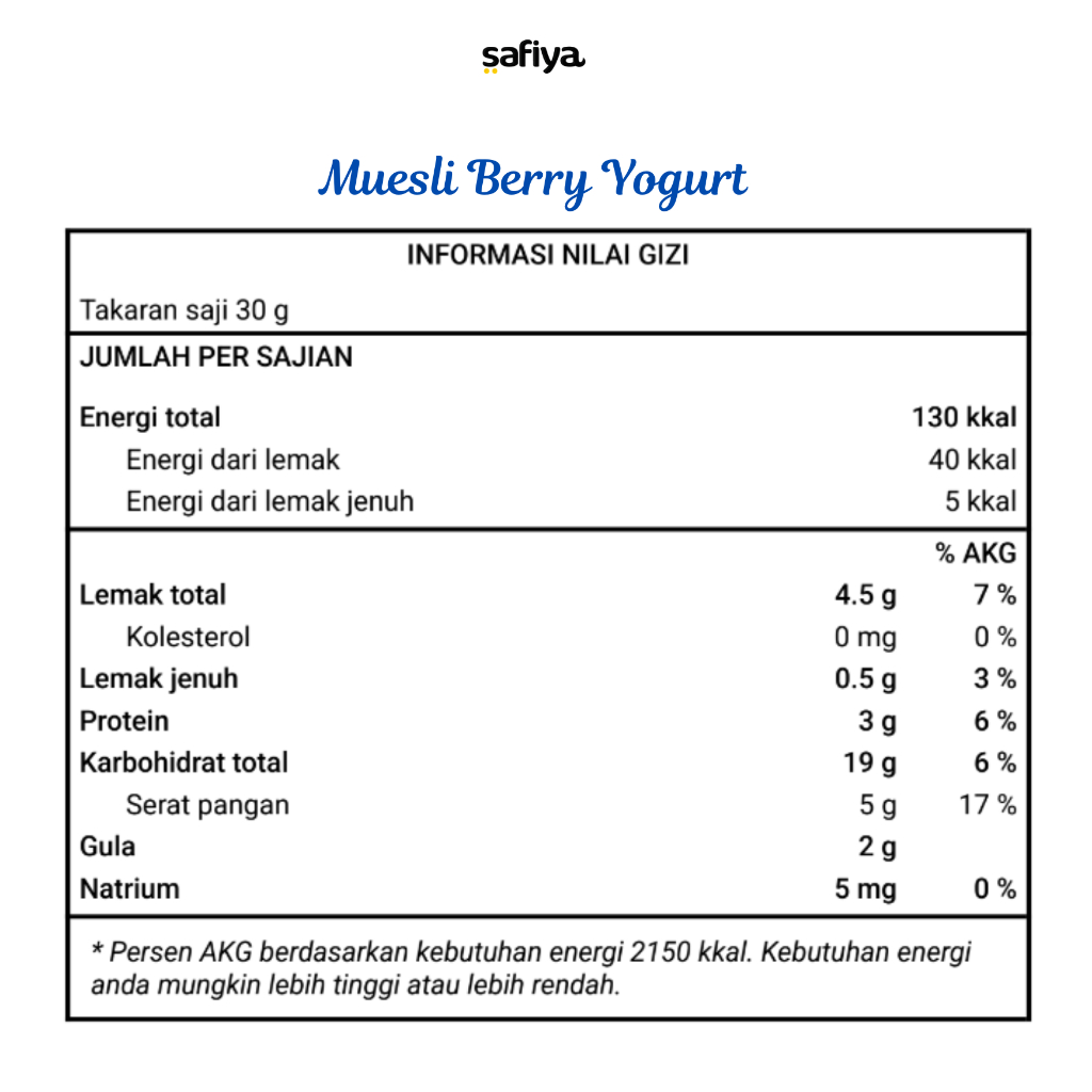 

Cahayadstore Muesli Sereal 1 Kg Safiya Original Berry Yogurt Snack Diet Sereal Sarapan Sehat