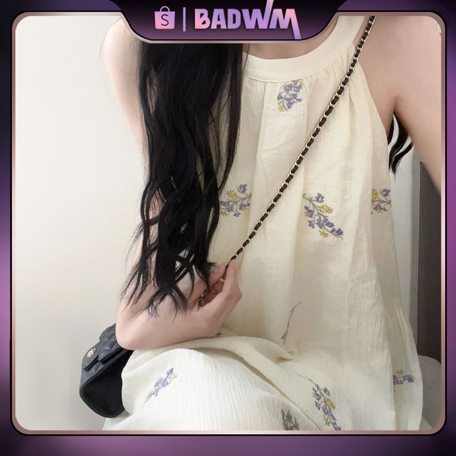 Maxi Dress Bunga Tanpa Lengan Off Shoulder/Halter Neck Maxi Dress Sleeveless Putih/Vintage Floral Dr