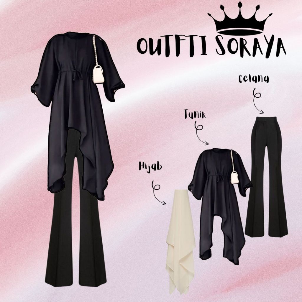 Setelan Tunik + Celana Cutbray + Hijab Lembut Outfit Soraya Style Holiday