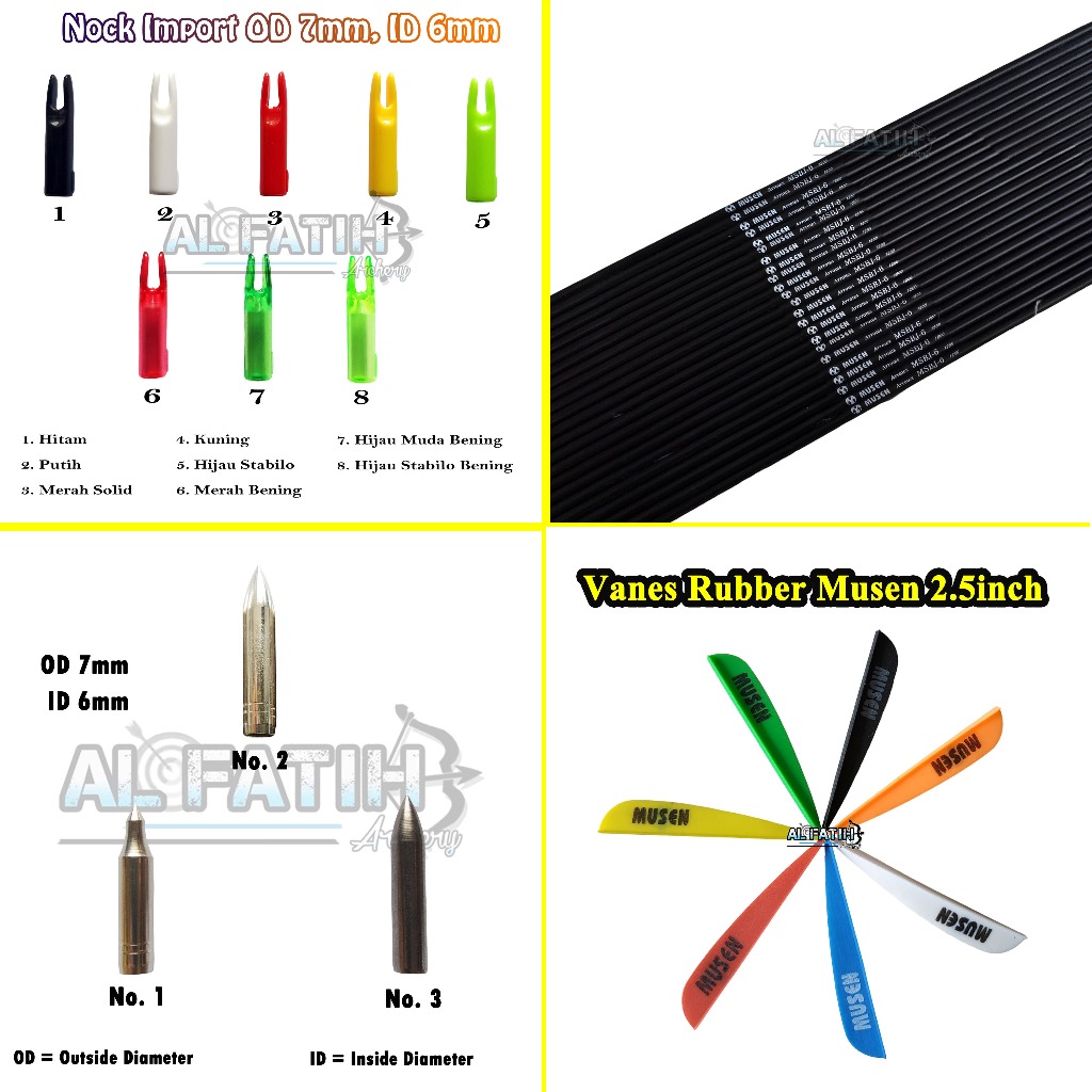 Paket Rakit Arrow Fiber Musen 6mm / Spine 1200