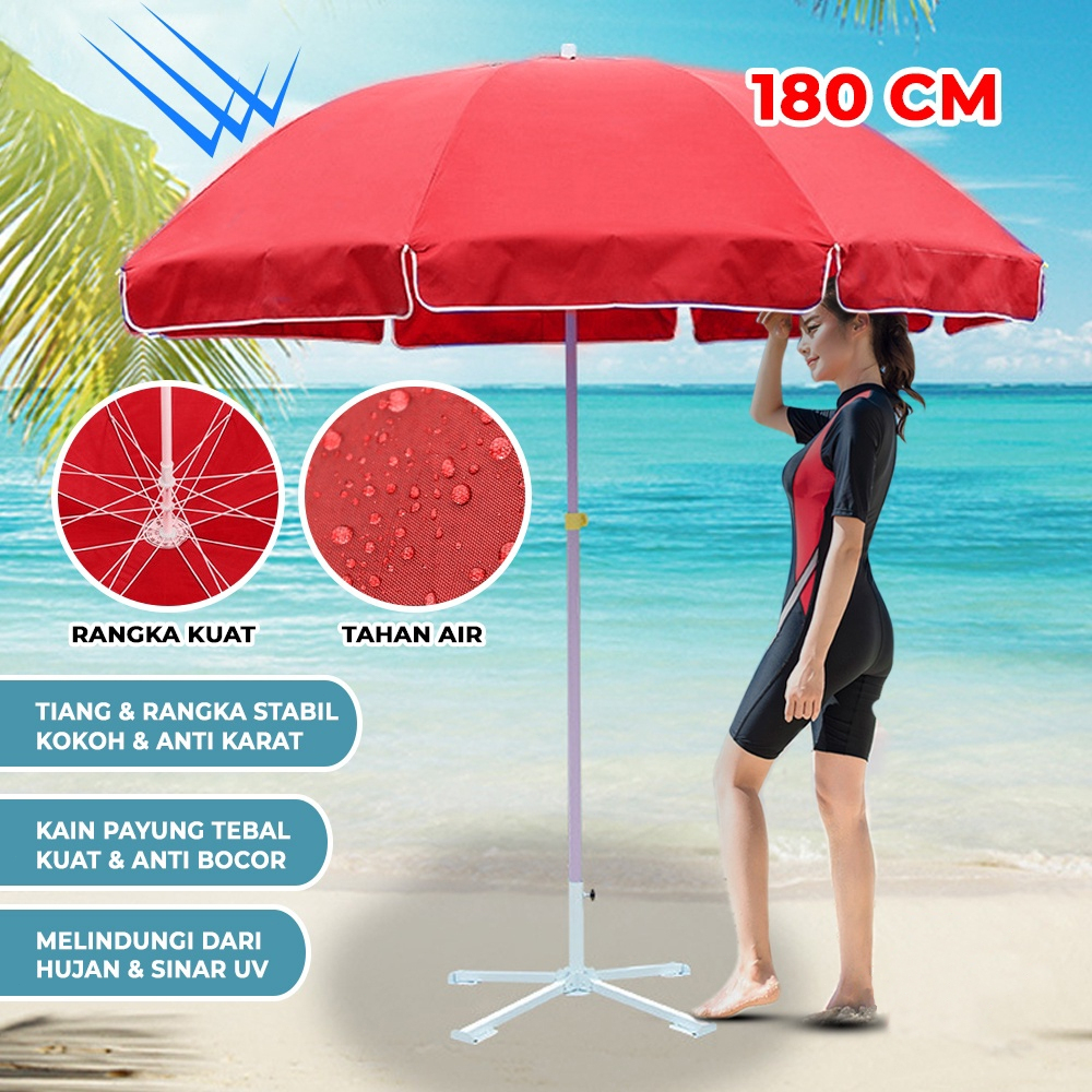 Payung Tenda 200CM / Payung Pantai 180CM / Payung Taman Cafe Bazaar Parasol Anti Angin Tenda Import