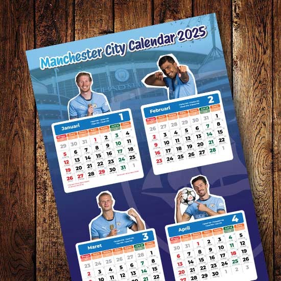 

Kalender Dinding Bola 2025 Manchester City - 4 Bulanan