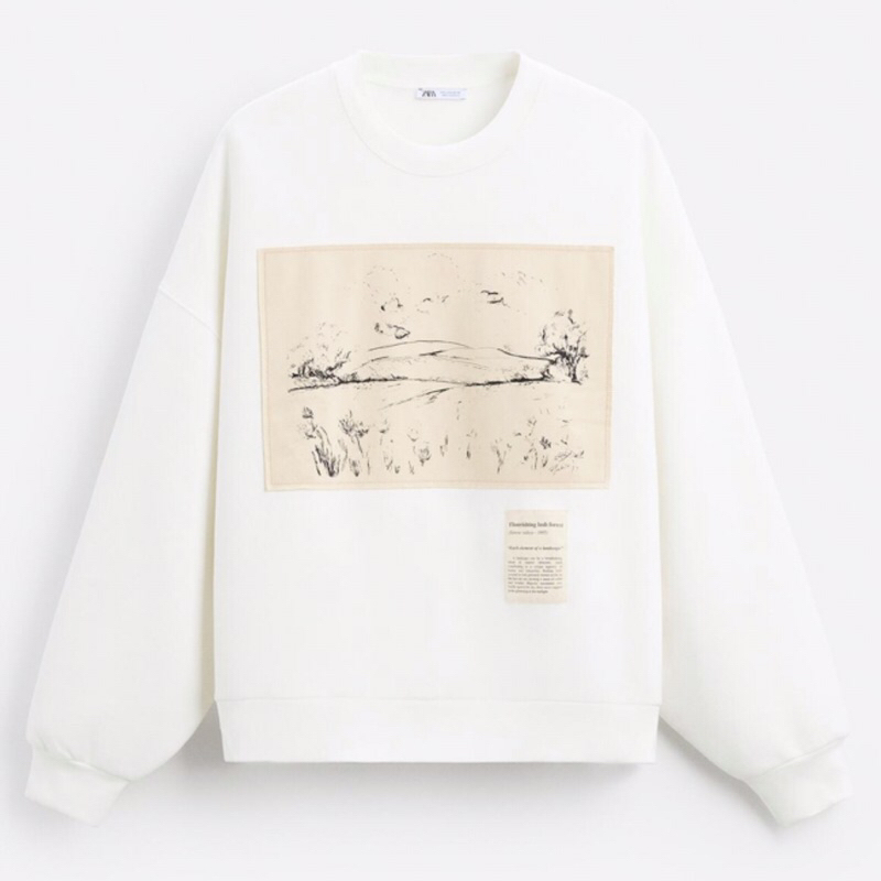 ZARA Men Sweatshirt Graphic Patch Sweater Pria White