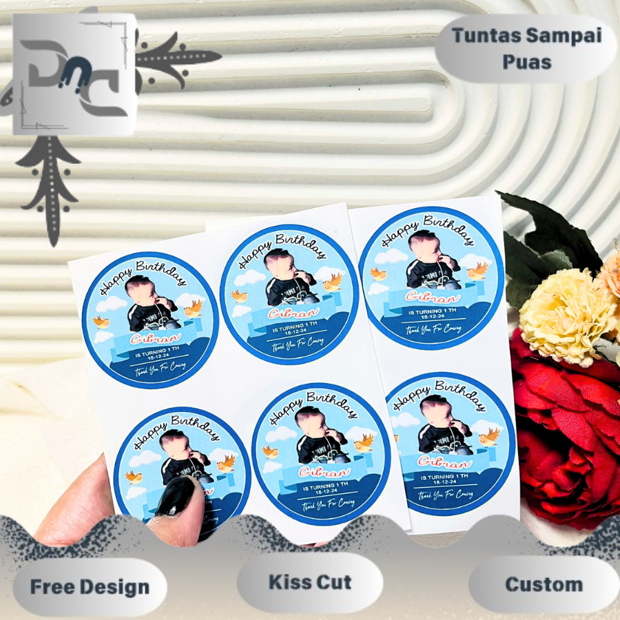 

5-8 Stiker Vinyl Ulang Tahun Anak Sticker Label Undangan Happy Birthday Uk.Sedang DND