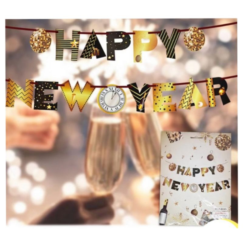 Banner happy new year dekorasi banner tahun baru banner tulisan happy new year bunting flag happy ne