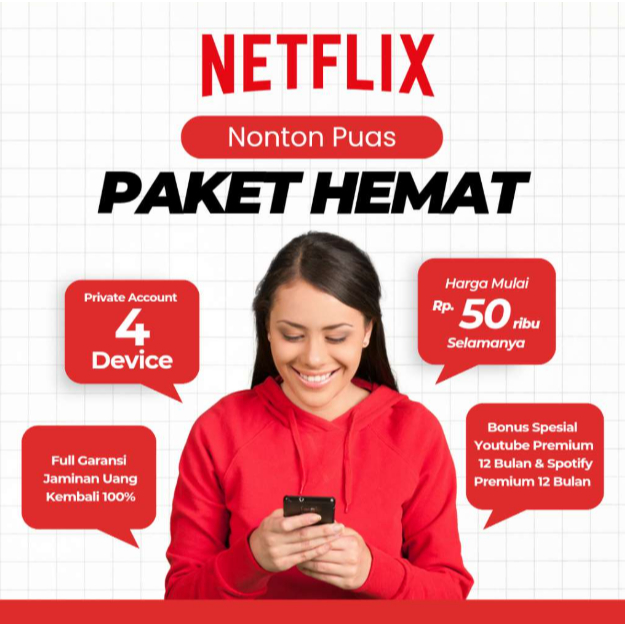 [Best Seller] Netflix Premium Selamanya Garansi Resmi + Bonus Youtube Premium 12 Bulan + Spotify Pre