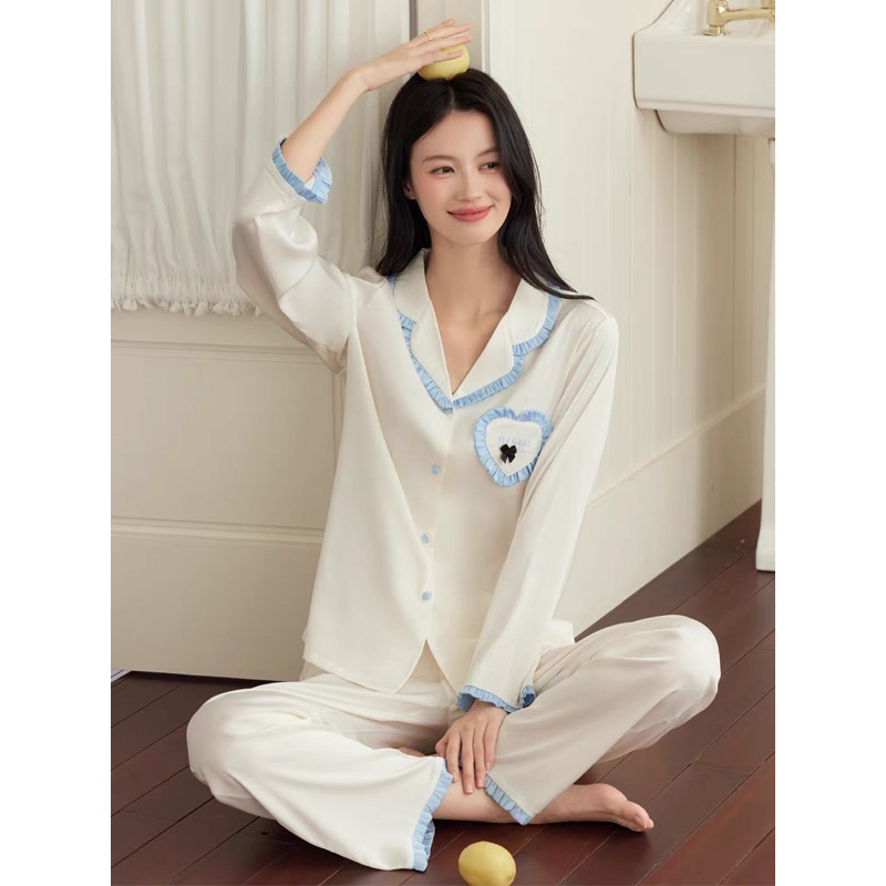 Diane Sally Baju Tidur Wanita Lengan Panjang Korean Style SATIN LEMBUT HALUS Premium Quality / Piyam