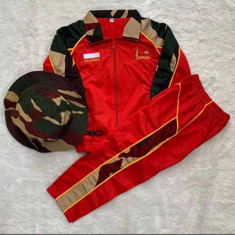 Setelan treaning anak loreng kopassus plus topi rimba - Setelan treaning anak