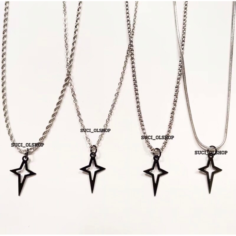 KALUNG TITANIUM SILVER BANDUL BINTANG HITAM/ KALUNG STARBOY KEKINIAN PRIA DAN WANITA