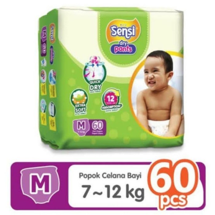 pampers sensi pants M 60/ L54/ XL44 popok celana sensi hijau kemasan popok celana