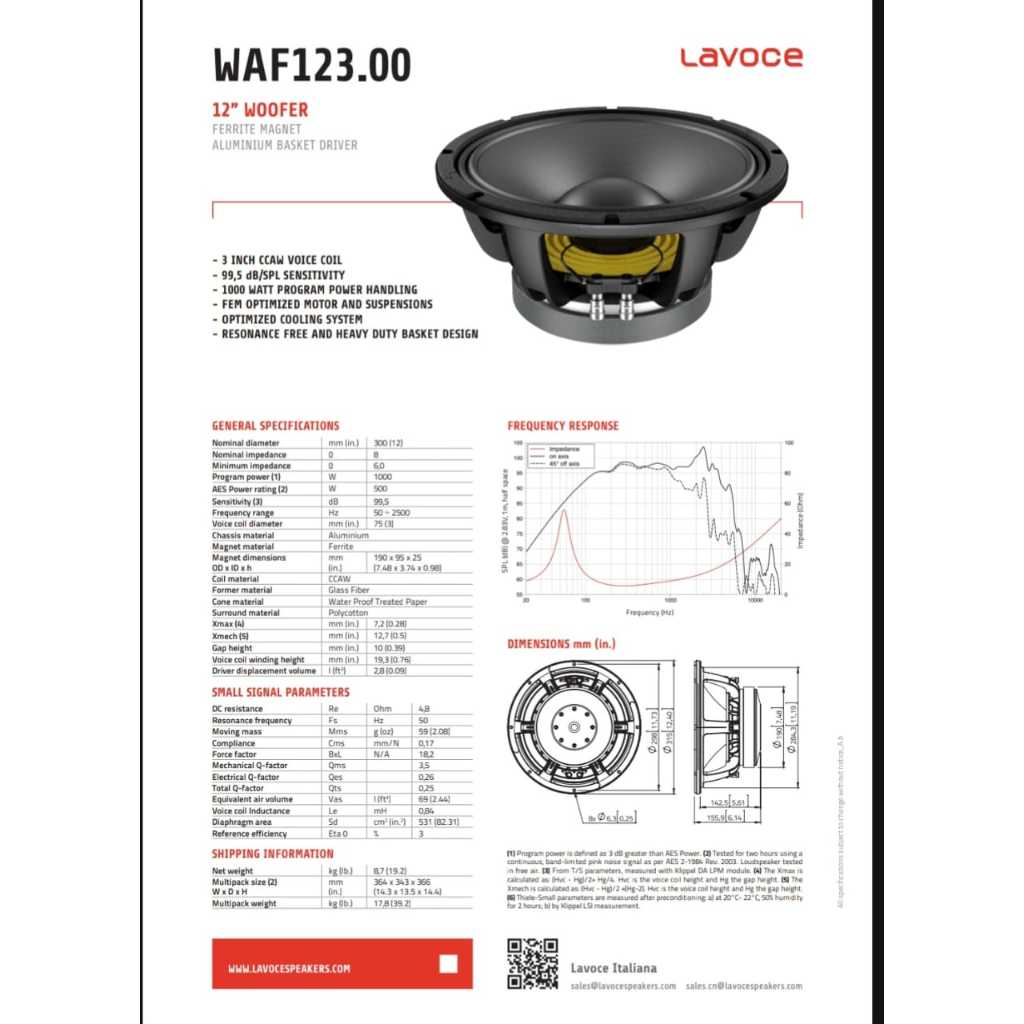 Speaker Komponen Lavoce WAF 123.00 12 inch Original