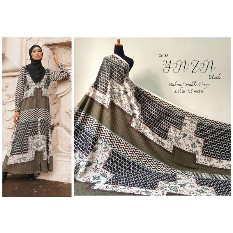 Kain Ori Zaskia Sungkar Motif Yaza dan Kina Bahan Crinkle Yoryu dan Organza