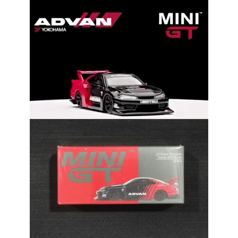 Mini GT NISSAN SILVIA S15 LBWK Advan merah hitam ban karet lebih detail dari Hotwheels, segel masih 