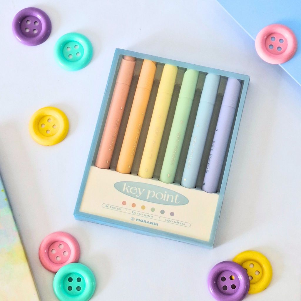 

KEYPOINT HIGHLIGHTER SET DUAL TIP PASTEL COLORS UJUNG DOUBLE 6 WARNA