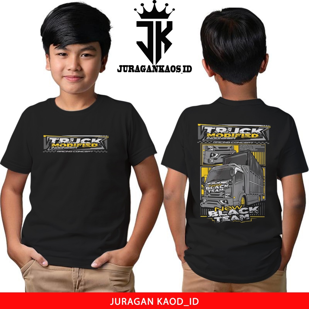 JuraganKaos Anak Motif Truk New Black Team- Kaos Anak Usia 1 Tahun Sampai 12 Tahun - Kaos Trukmania 