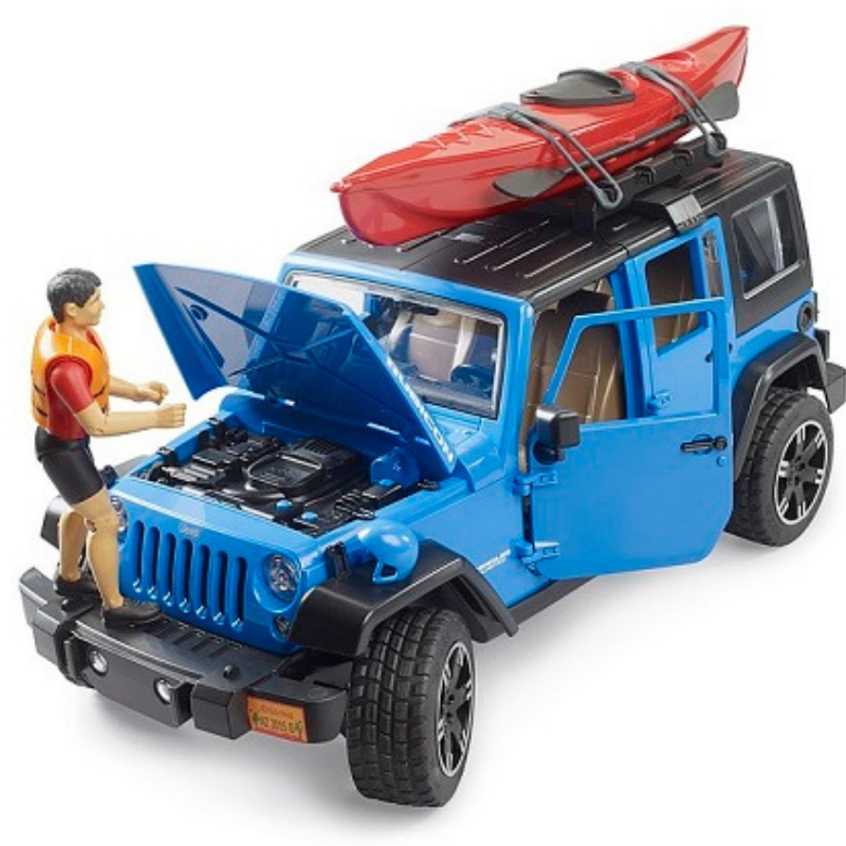 Bruder 2529 Jeep Wrangler Rubicon with Kayak and Kayaker - Mainan Miniatur Mobil & Perahu Kayuh