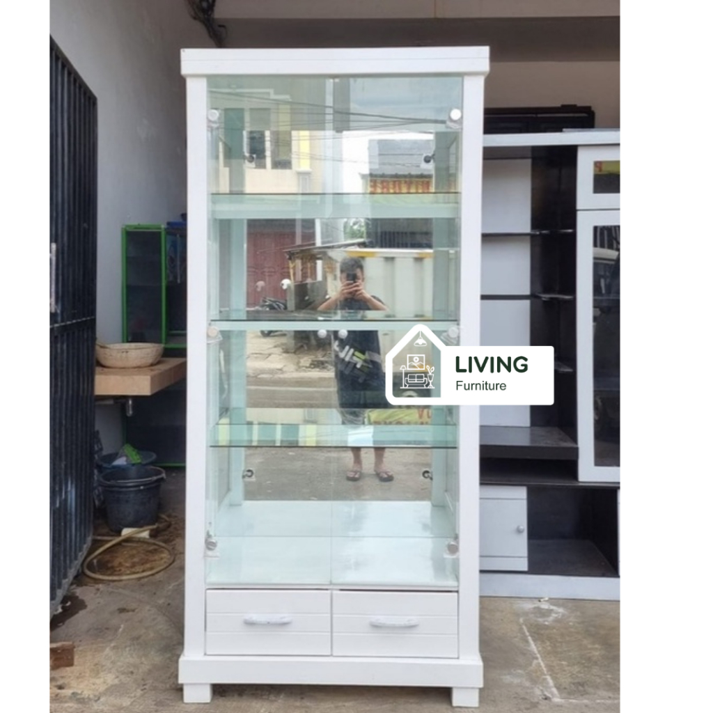 Lemari Pajangan Kristal 2 Pintu Kayu / Bufet Pajangan Kaca / Buffet Pajangan Kristal Minimalis