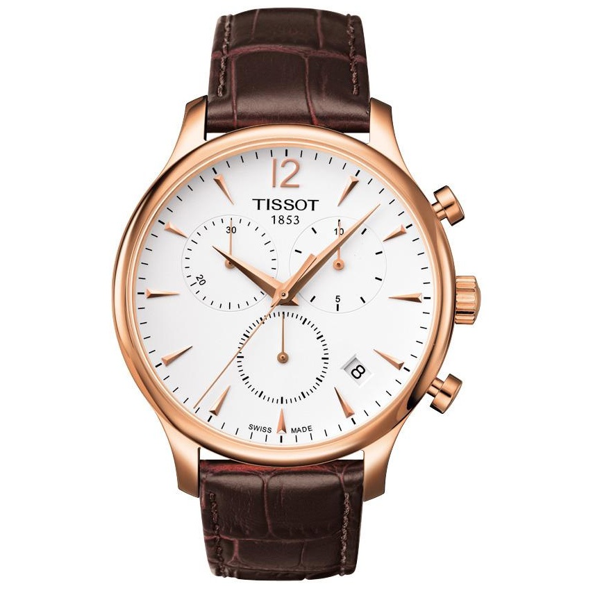 Tissot Tradition Chronograph Jam tangan pria Original Leather Strap/Tali Kulit Quartz watch T063.617