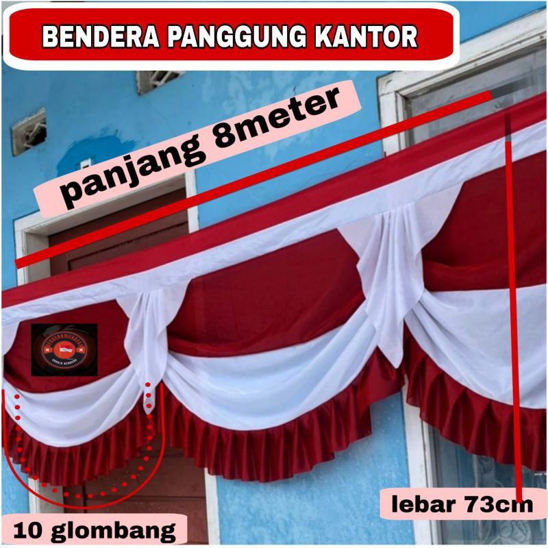 Bendera merah putih Background panggung merah putih premium gelombang panjang 10gelombang