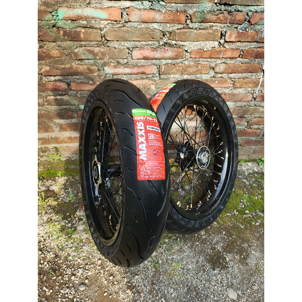 Roda Set Supermoto KLX Ban Maxxis 300/350 Ring 17 Wheelset D-Tracker Ban Baru